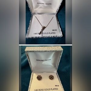 Set of 14k rose gold plated necklace and earrings